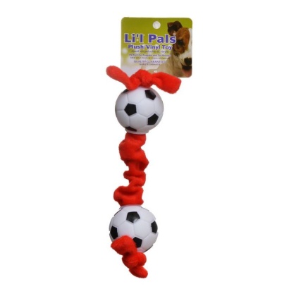 Li\'l Pals Soccer Ball Plush Tug Dog Toy - Red, Black & White - Soccer Ball Plush Tug Dog Toy