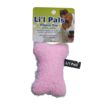Li'l Pals Fleece Bone Toy for Dogs & Puppies - Plush Pink Dog Bone Toy