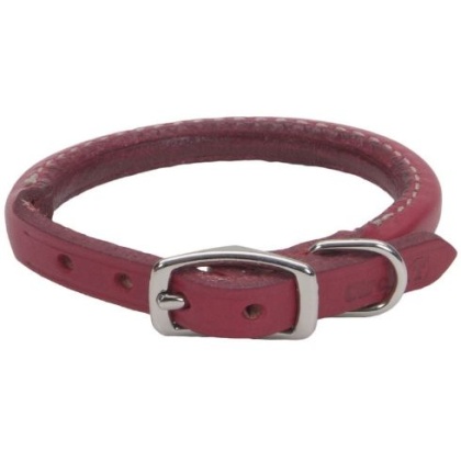 Circle T Oak Tanned Leather Round Dog Collar - Red - 12 