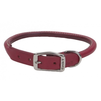 Circle T Oak Tanned Leather Round Dog Collar - Red - 18