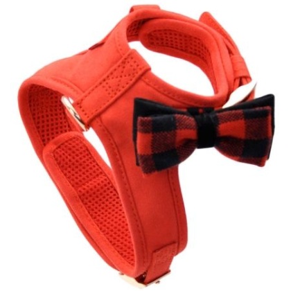 Coastal Pet Accent Microfiber Dog Harness Retro Red with Plaid Bow - Small