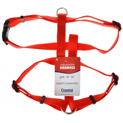 Coastal Pet Nylon Adjustable Harness - Red - Medium (Girth Size 18