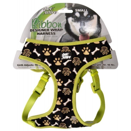 Pet Attire Ribbon Brown Paw & Bones Designer Wrap Adjustable Dog Harness - Fits 19