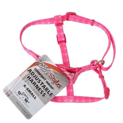 Pet Attire Styles Polka Dot Pink Comfort Wrap Adjustable Dog Harness - Fits 12