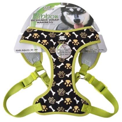 Pet Attire Ribbon Brown Paw & Bones Designer Wrap Adjustable Dog Harness - Fits 22