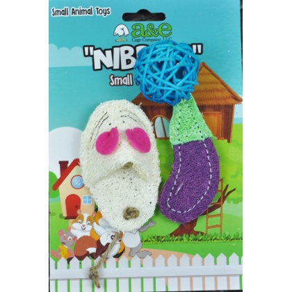 AE Cage Company Nibbles Eggplant and Assorted Loofah Chew Toys - 3 count