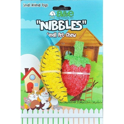 AE Cage Company Nibbles Strawberry and Banana Loofah Chew Toys - 2 count