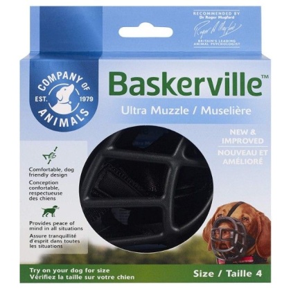 Baskerville Ultra Muzzle for Dogs - Size 4 - Dogs 40-65 lbs - (Nose Circumference 12.3