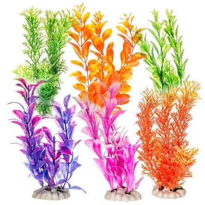 Aquatop Plastic Aquarium Plants Power Pack - Assorted Colors - 12 Pack - (7\