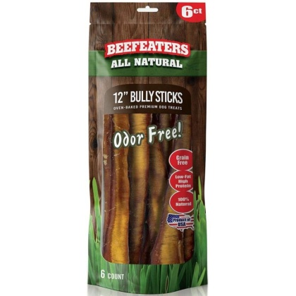 Beefeaters Natural No Odor Bully Stick Treats 12\