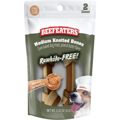 Beefeaters Rawhide Free Medium Knotted Bones Peanut Butter - 2 count