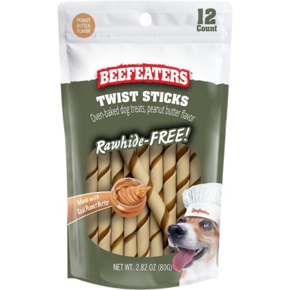 Beefeaters Rawhide Free Oven Baked Twist Sticks Peanut Butter - 12 count