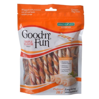Healthy Hide Good \'n\' Fun Triple-Flavor Twists - Beef, Pork & Chicken - Regular - 22 Pack