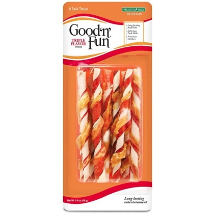 Healthy Hide Good\'n\' Fun Triple-Flavor Twists Regular Chicken, Pork and Beef Hide - 8 count