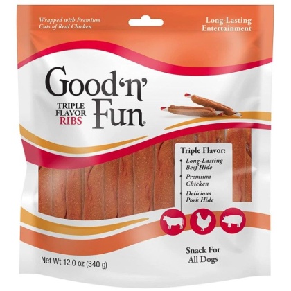 Healthy Hide Good\'n\' Fun Triple Flavor Ribs Rawhide, Chicken and Pork Hide - 12 oz