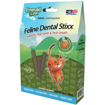 Emerald Pet Feline Dental Stixx Catnip and Pumpkin Recipe - 3.6 oz
