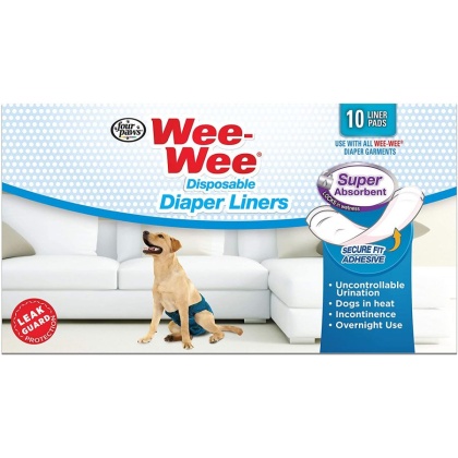 Four Paws Wee Wee Super Absorbent Disposable Diaper Liners - 10 Pack - (Fits All Garment Sizes)