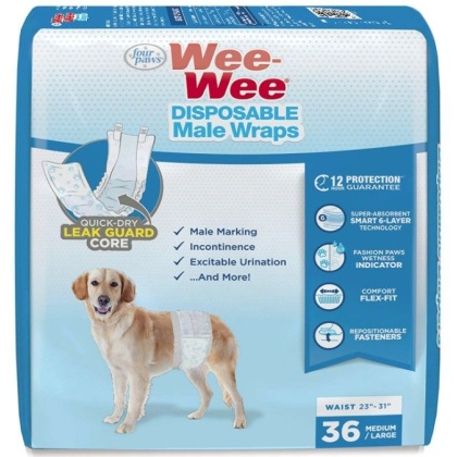Four Paws Wee Wee Disposable Male Dog Wraps Medium/Large - 36 count