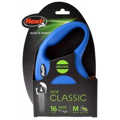 Flexi New Classic Retractable Tape Leash - Blue - Medium - 16\' Tape (Pets up to 55 lbs)