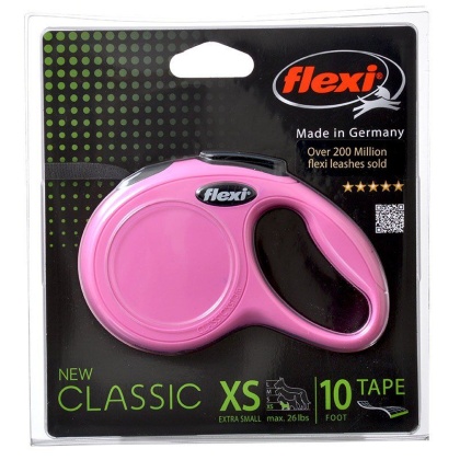 Flexi New Classic Retractable Tape Leash - Pink - X-Small - 10\' Lead (Pets up to 26 lbs)