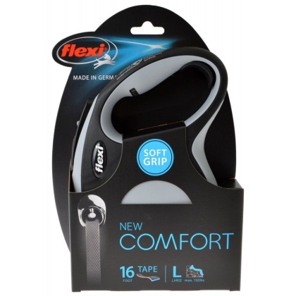Flexi New Comfort Retractable Tape Leash - Gray - Large - 16\' Tape (Pets up to 132 lbs)