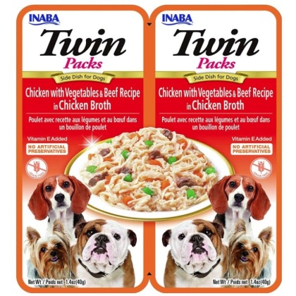 Inaba Twin Packs Chicken with Vegetables and Beef Recipe in Chicken Broth Side Dish for Dogs - 2 count