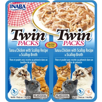 Inaba Twin Packs Tuna and Chicken with Scallop Recipe in Scallop Broth Side Dish for Cats - 2 count
