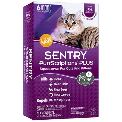 Sentry PurrScriptions Plus Flea & Tick Control for Cats & Kittens - Cats Over 5 lbs - 6 Month Supply