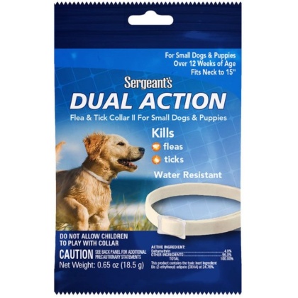 Sergeants Dual Action Flea and Tick Collar II for Small Dogs and Puppies Neck Size 15\