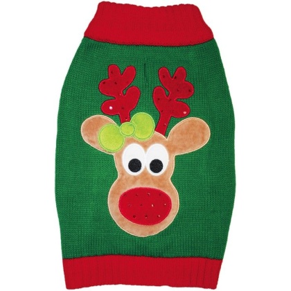 Fashion Pet Green Reindeer Dog Sweater - Medium