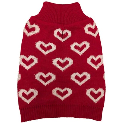 Fashion Pet All Over Hearts Dog Sweater Red - Medium