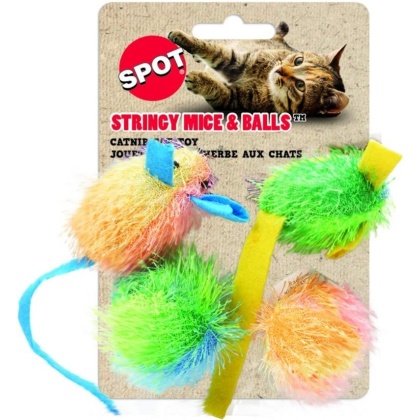 Spot Spotnips Stringy Mice & Balls Catnip Toy - 4 Pack