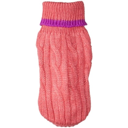 Fashion Pet Cable Knit Dog Sweater - Pink - X-Small (8
