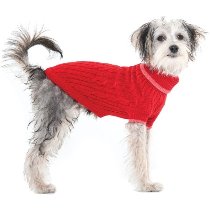 Fashion Pet Cable Knit Dog Sweater - Red - XX-Small (6