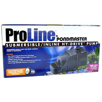 Pondmaster ProLine Submersible/Inline Hy-Drive Pump - 6,000 GPH with 20\' Cord