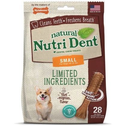 Nylabone Natural Nutri Dent Filet Mignon Dental Chews - Limited Ingredients - Small - 28 Count