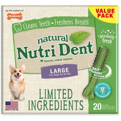 Nylabone Natural Nutri Dent Fresh Breath Dental Chews - Limited Ingredients - Large - 20 Count