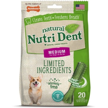Nylabone Natural Nutri Dent Fresh Breath Dental Chews - Limited Ingredients - Medium - 20 Count