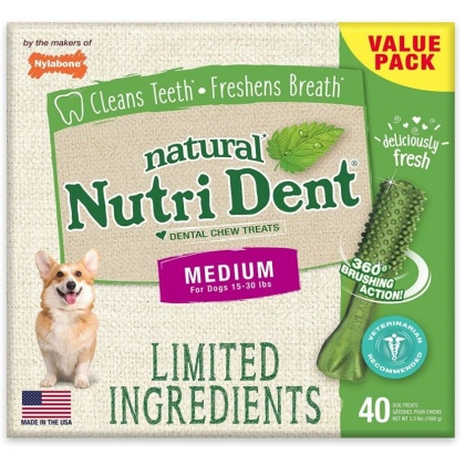 Nylabone Natural Nutri Dent Fresh Breath Dental Chews - Limited Ingredients - Medium - 40 Count