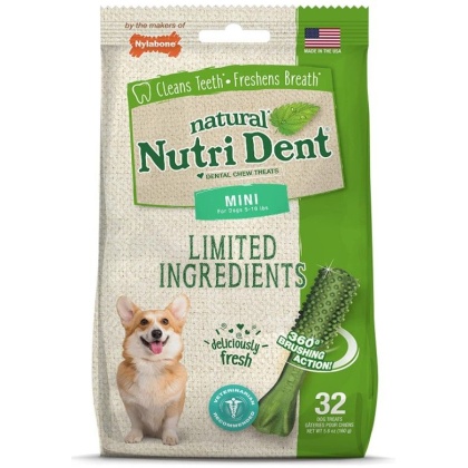 Nylabone Natural Nutri Dent Fresh Breath Dental Chews - Limited Ingredients - Mini - 32 Count