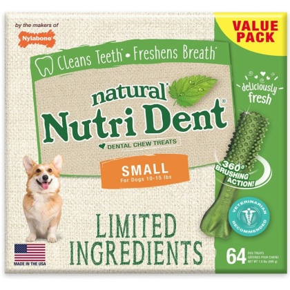Nylabone Natural Nutri Dent Fresh Breath Dental Chews - Limited Ingredients - Small - 64 Count