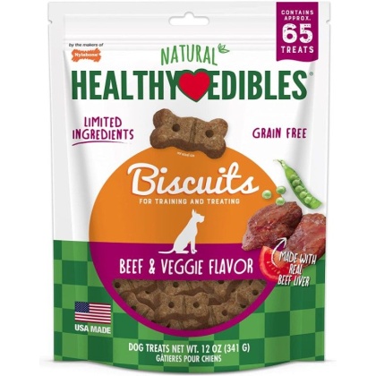 Nylabone Healthy Edibles All Natural Grain Free Limited Ingredient Beef and Veggie Biscuits - 65 count