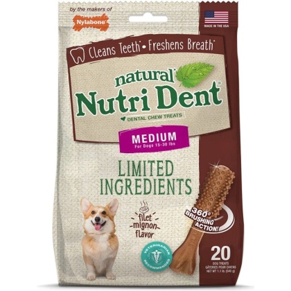 Nylabone Natural Nutri Dent Filet Mignon Dental Chews - Limited Ingredients - Medium - 20 Count