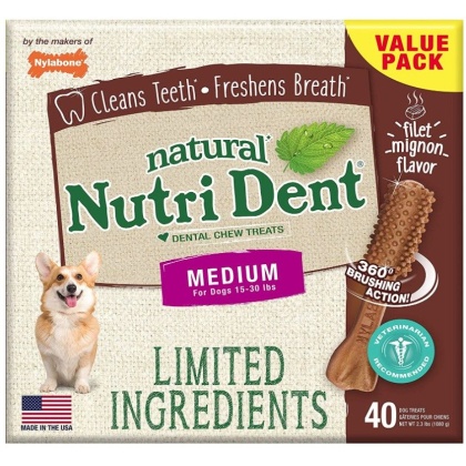 Nylabone Natural Nutri Dent Filet Mignon Dental Chews - Limited Ingredients - Medium - 40 Count