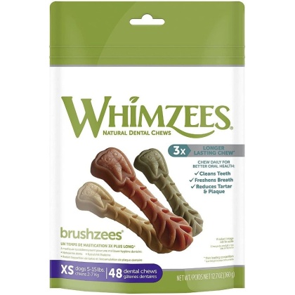 Whimzees Brushzees Dental Treats - X-Small - 48 Count