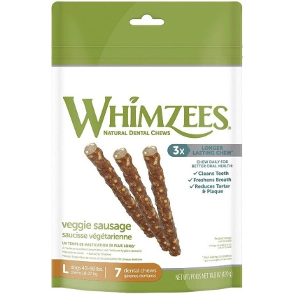 Whimzees Natural Dog Treats - Veggie Sausage Sticks - Large - 7 Pack - (Dogs 40-60 lbs)