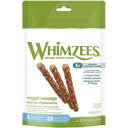 Whimzees Natural Dog Treats - Veggie Sausage Sticks - Small - 28 Pack - (Dogs 15-25 lbs)