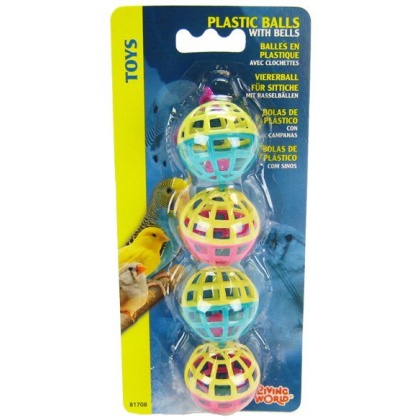 Living World Plastic Balls with Bells Bird Toy - 4 Pack