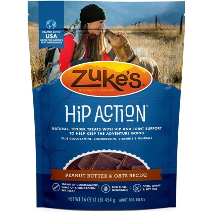 Zukes Hip Action Dog Treats - Peanut Butter & Oats Recipe - 1 lb