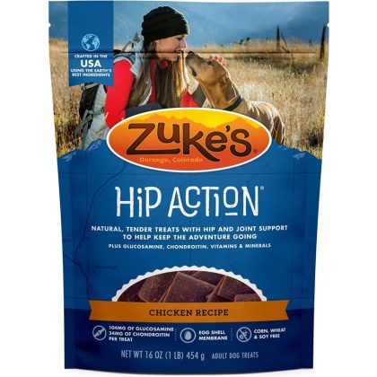 Zukes Hip Action Hip & Joint Supplement Dog Treat - Roasted Chicken Recipe - 1 lb